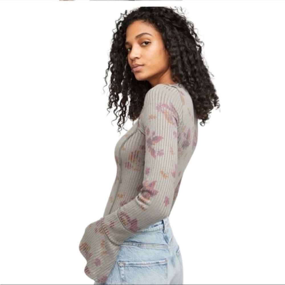 Free People Layer Me Henley Long Sleeve Top Gray Small - Picture 2 of 14
